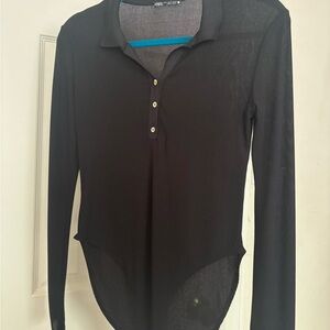 Zara Black Long Sleeve Polo Bodysuit